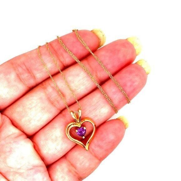 SOLD 14k Amethyst Heart Pendant Necklace - Picture 5 of 11